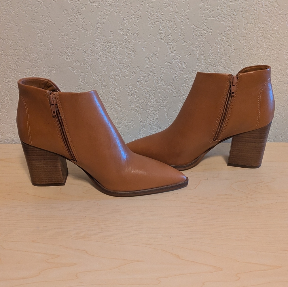 Arezzo Tan Leather Ankle Booties with Pointed Toe - Picture 5 of 12